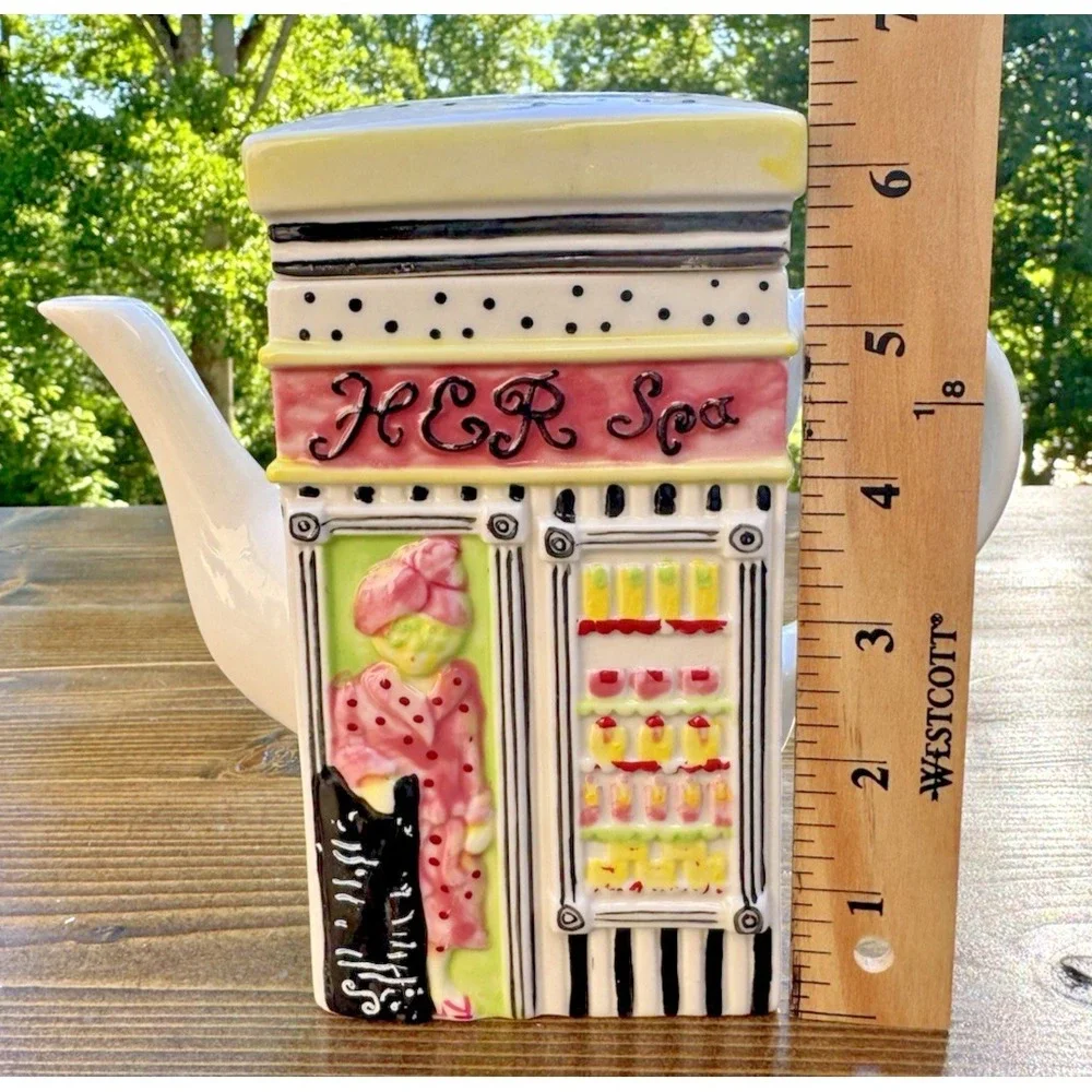 MSRF His Spa Her Spa Ceramic‎ Teapot Salon Barber Shop Storefront w Lid